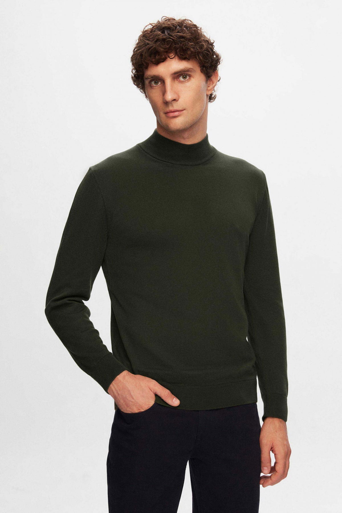 Ds Damat Regular Fit Cotton Blend Half Turtleneck Knit Sweater  - Khaki