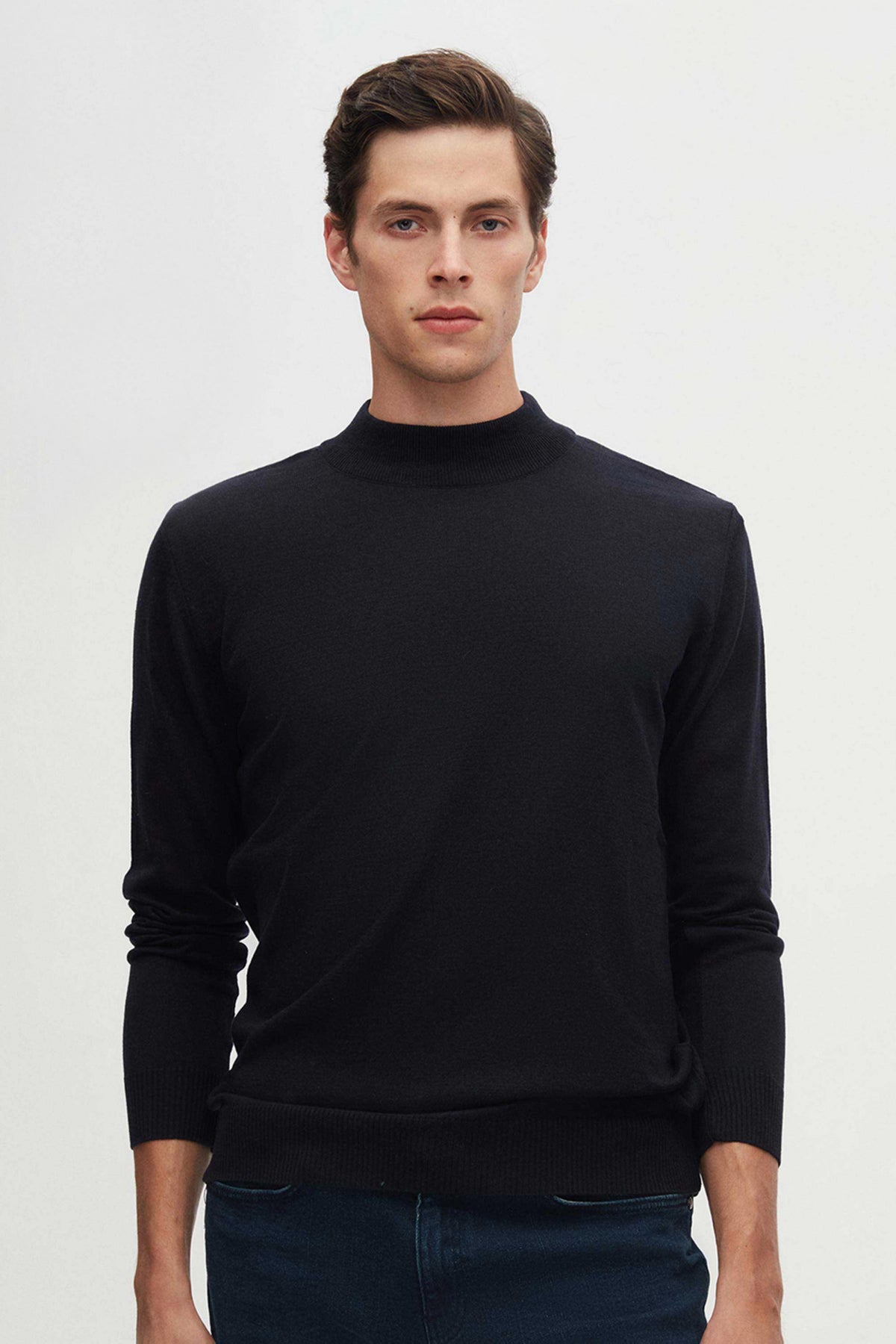 Ds Damat Regular Fit Cotton Blend Half Turtleneck Knit Sweater  - Navy Blue