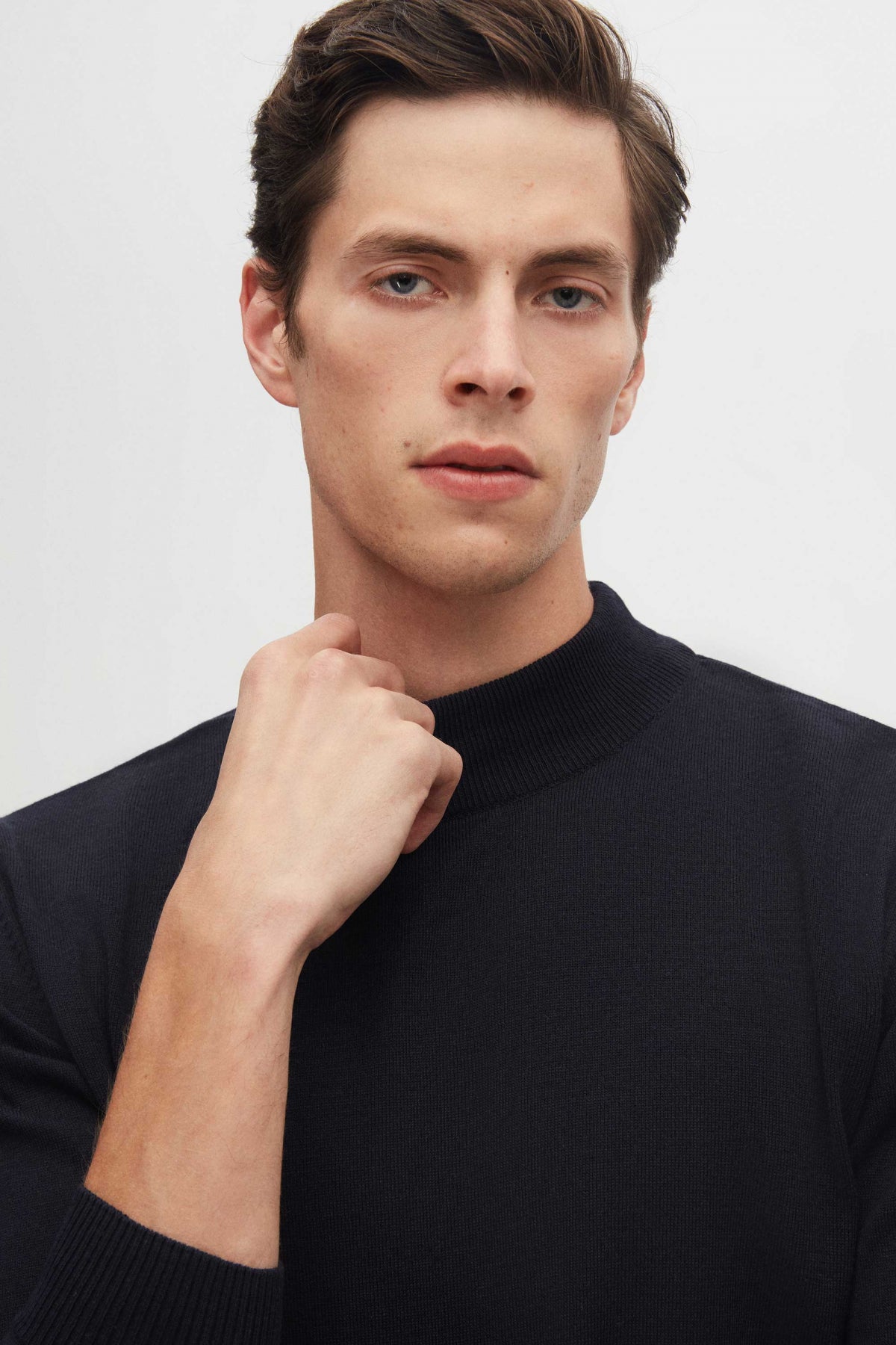 Ds Damat Regular Fit Cotton Blend Half Turtleneck Knit Sweater  - Navy Blue