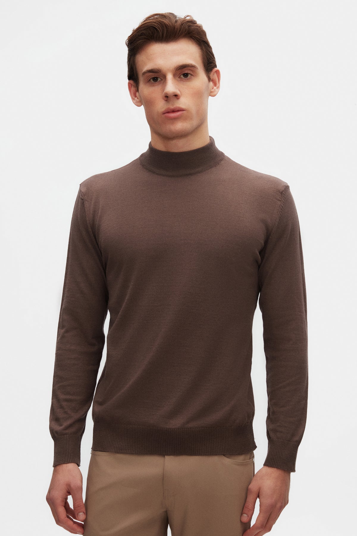 Ds Damat Regular Fit Cotton Blend Half Turtleneck Knit Sweater  - Taupe