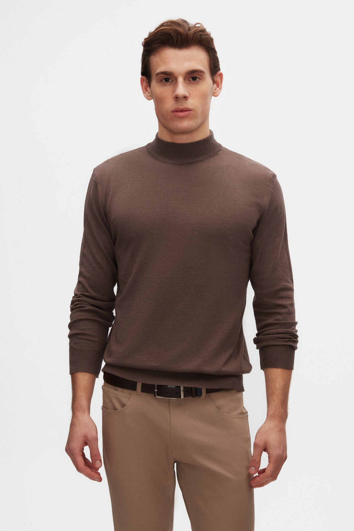 Ds Damat Regular Fit Cotton Blend Half Turtleneck Knit Sweater  - Taupe