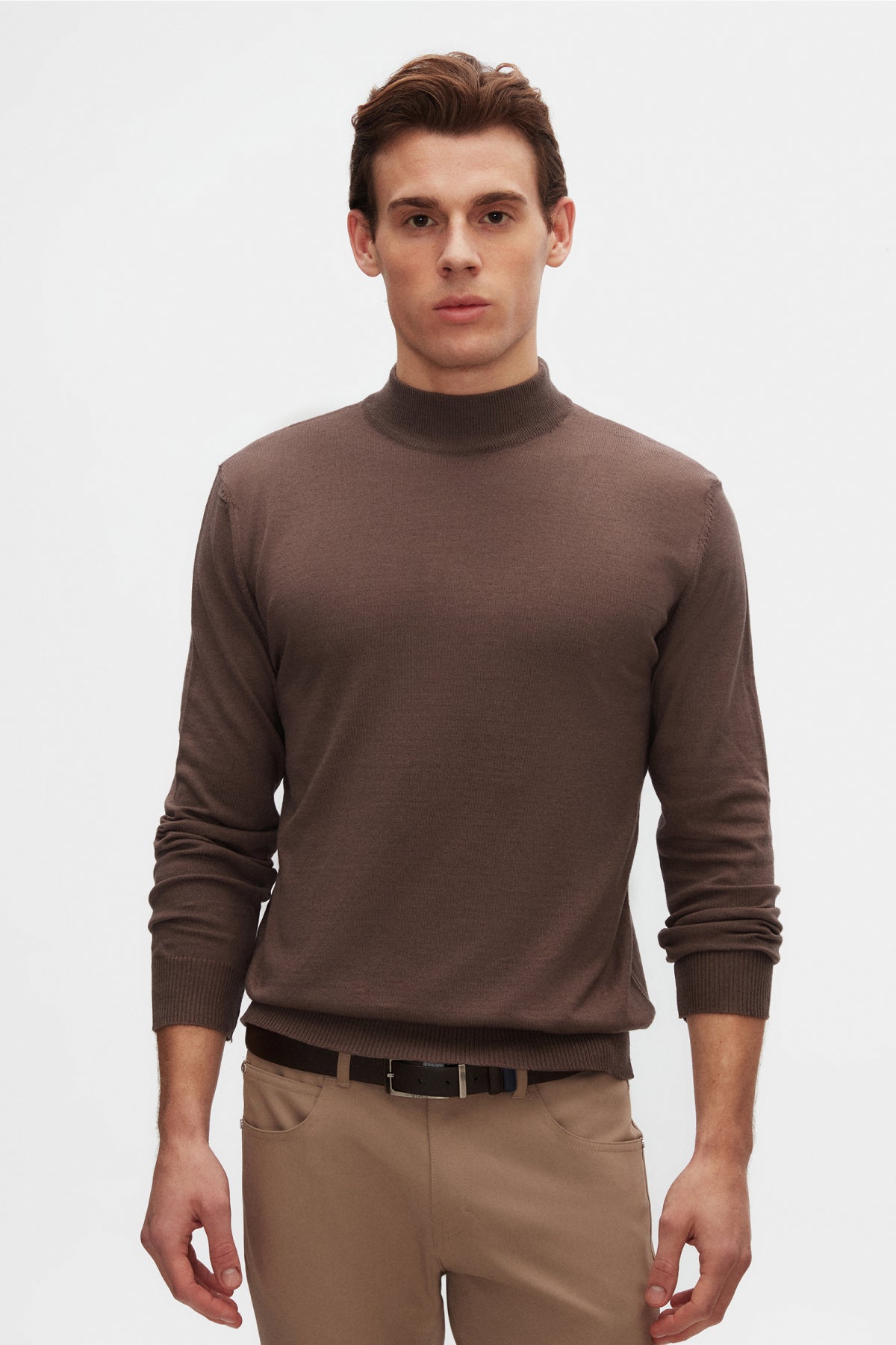 Ds Damat Regular Fit Cotton Blend Half Turtleneck Knit Sweater  - Taupe