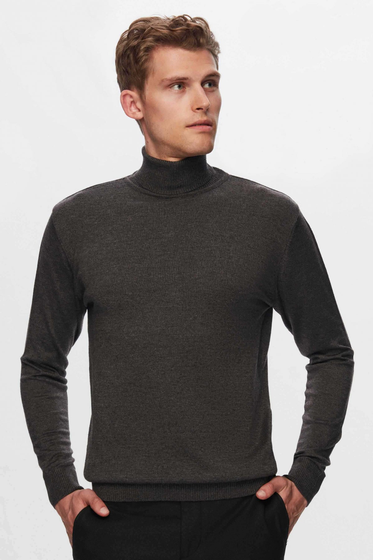 Ds Damat Regular Fit Cotton Blend Turtleneck Knit Sweater  - Anthracite