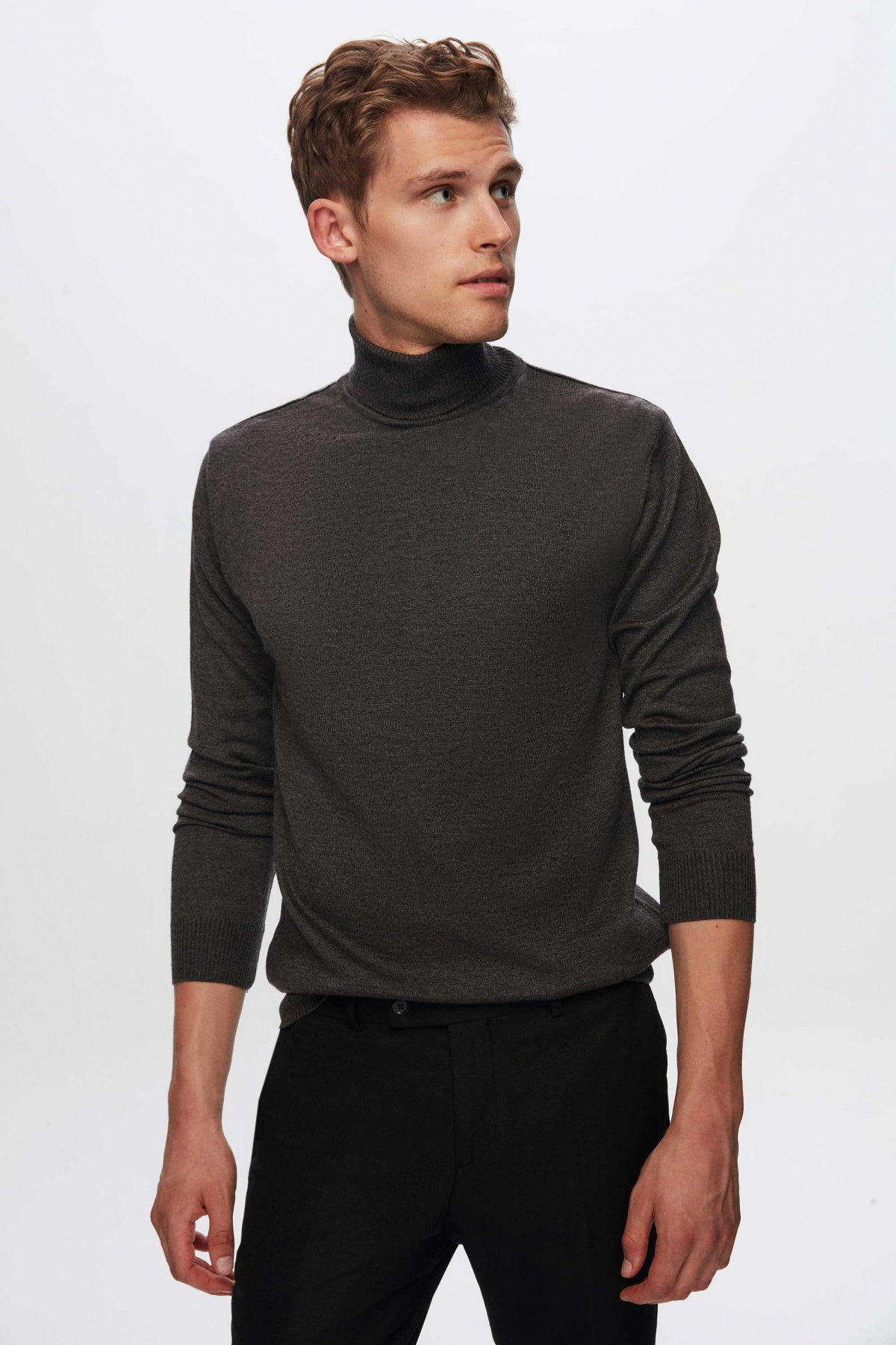 Ds Damat Regular Fit Cotton Blend Turtleneck Knit Sweater  - Anthracite
