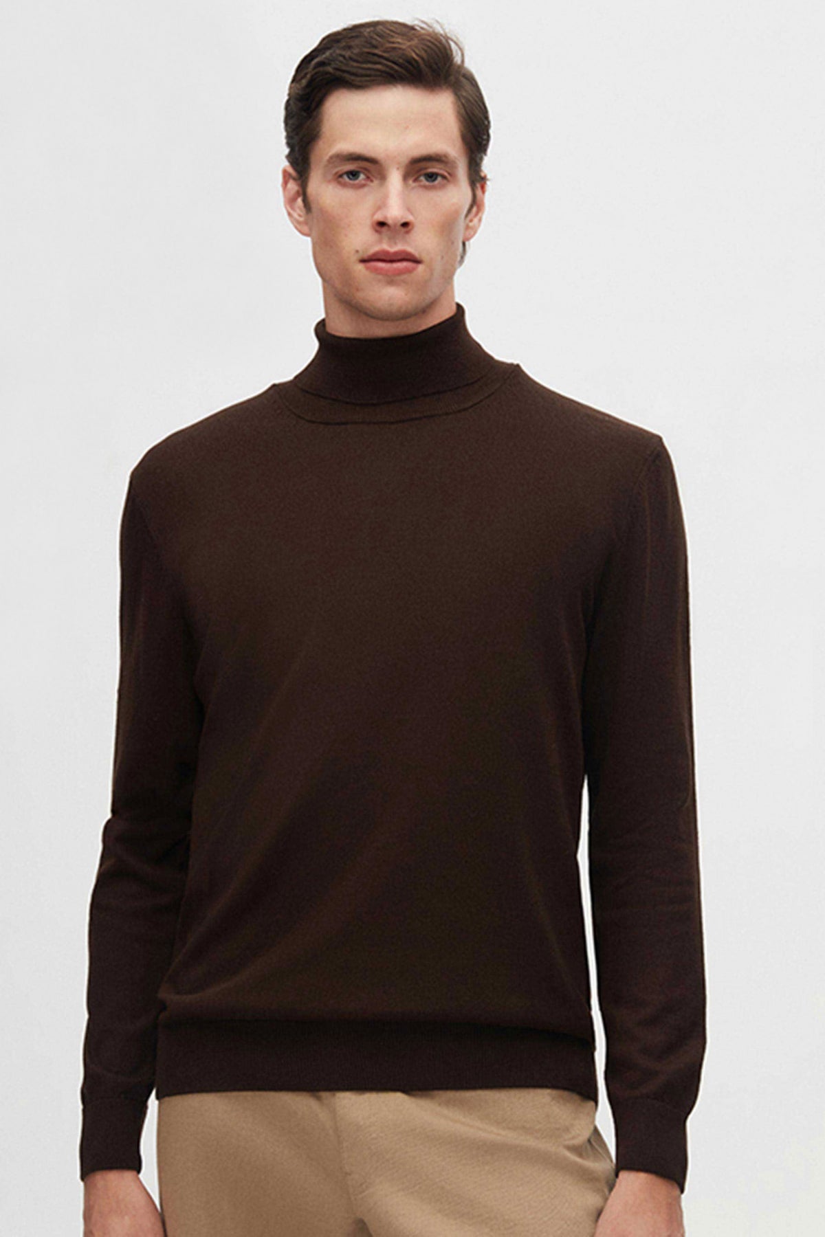 Ds Damat Regular Fit Cotton Blend Turtleneck Knit Sweater  - Brown