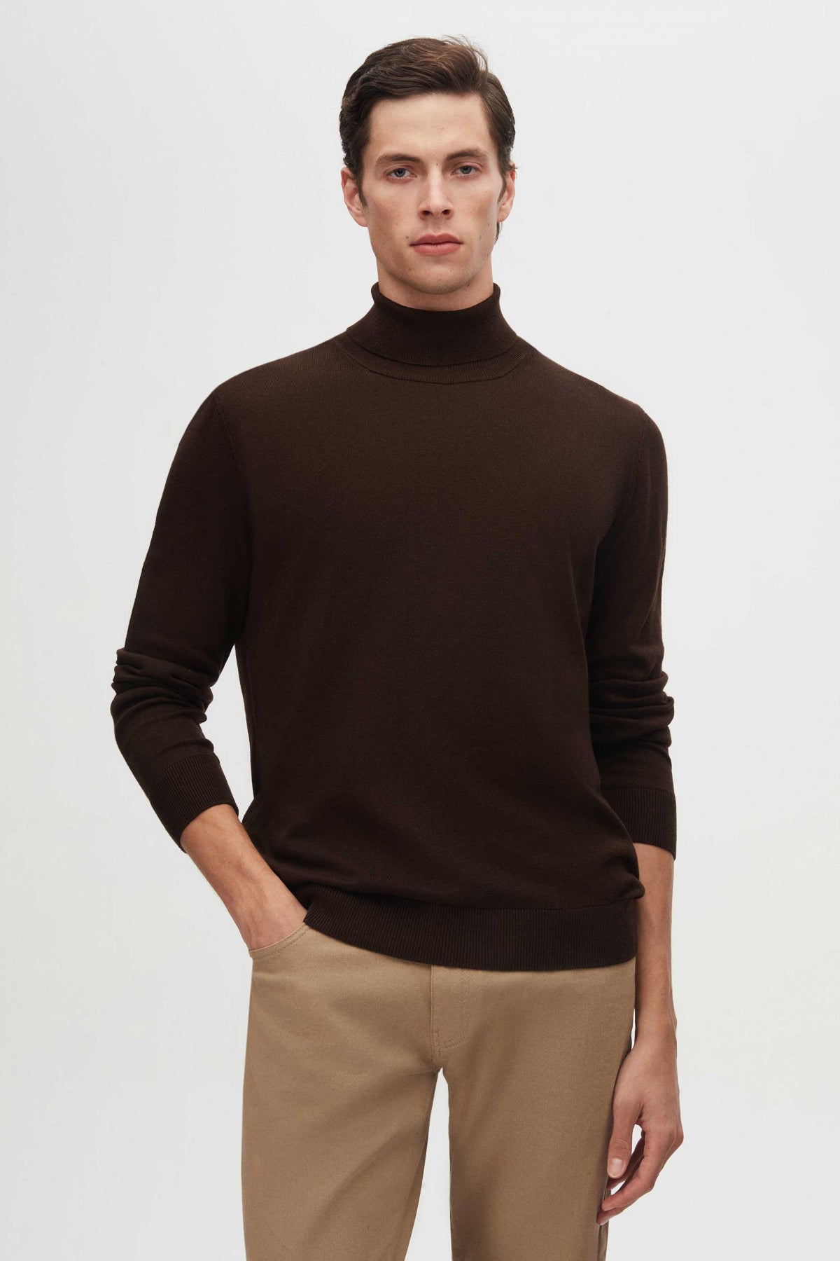 Ds Damat Regular Fit Cotton Blend Turtleneck Knit Sweater  - Brown