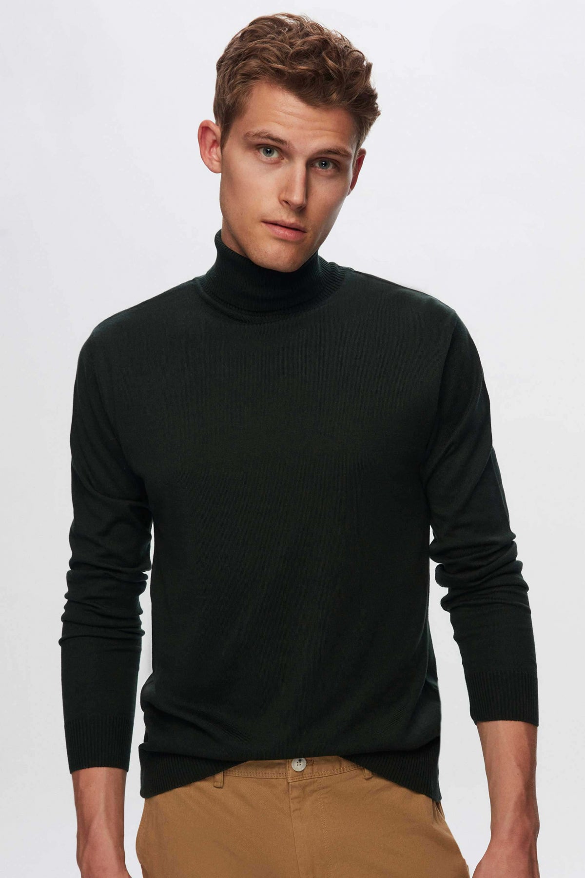 Ds Damat Regular Fit Cotton Blend Turtleneck Knit Sweater  - Khaki