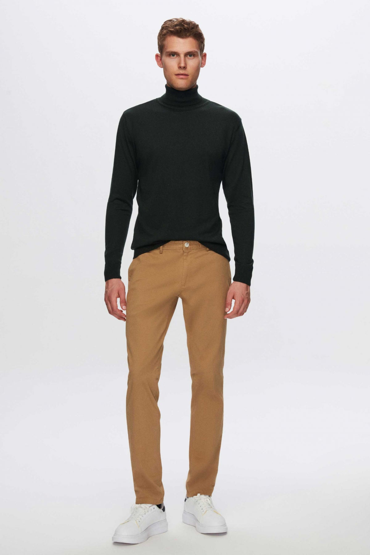 Ds Damat Regular Fit Cotton Blend Turtleneck Knit Sweater  - Khaki