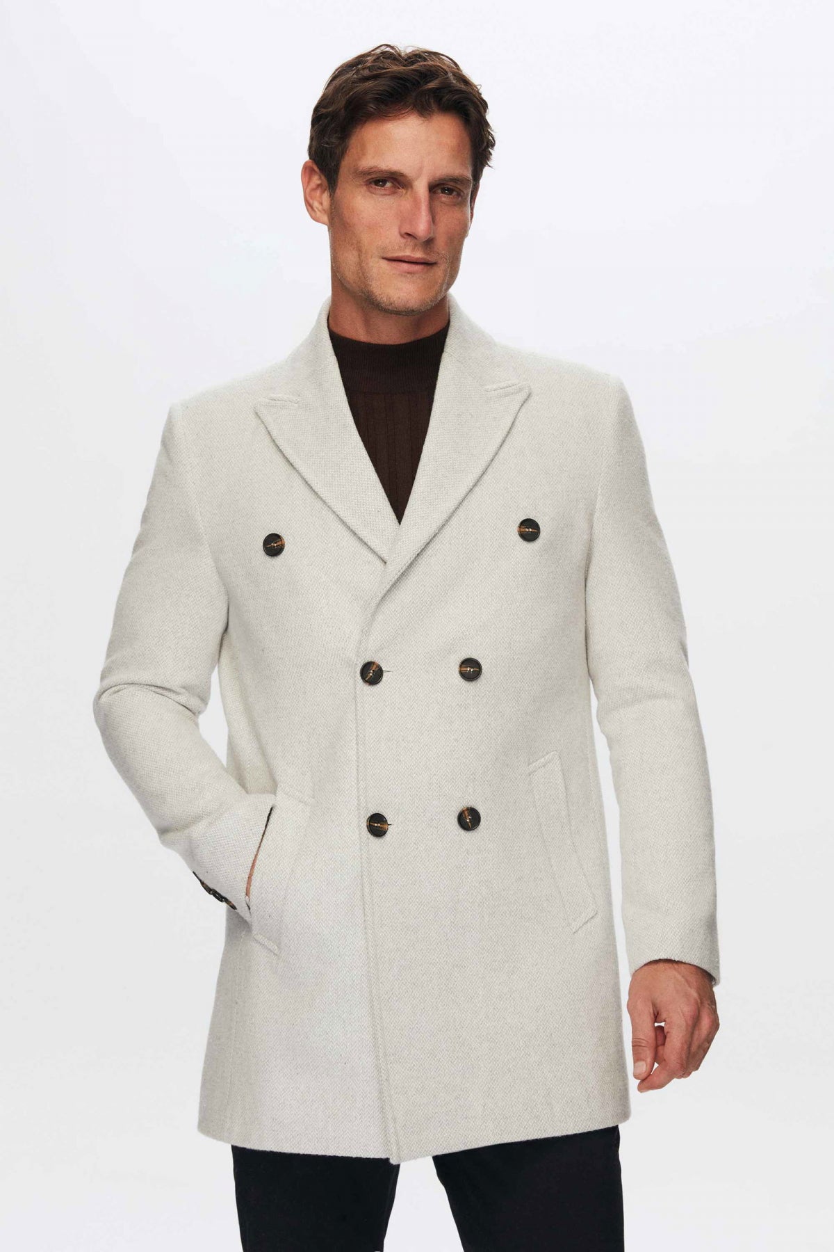 Ds Damat Regular Fit Detachable Fur Collar Coat  - Beige