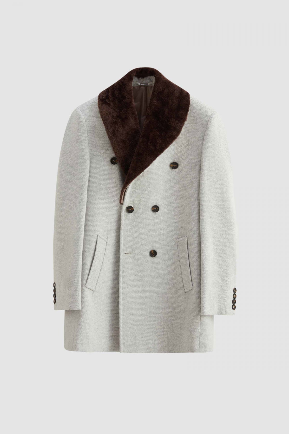 Ds Damat Regular Fit Detachable Fur Collar Coat  - Beige