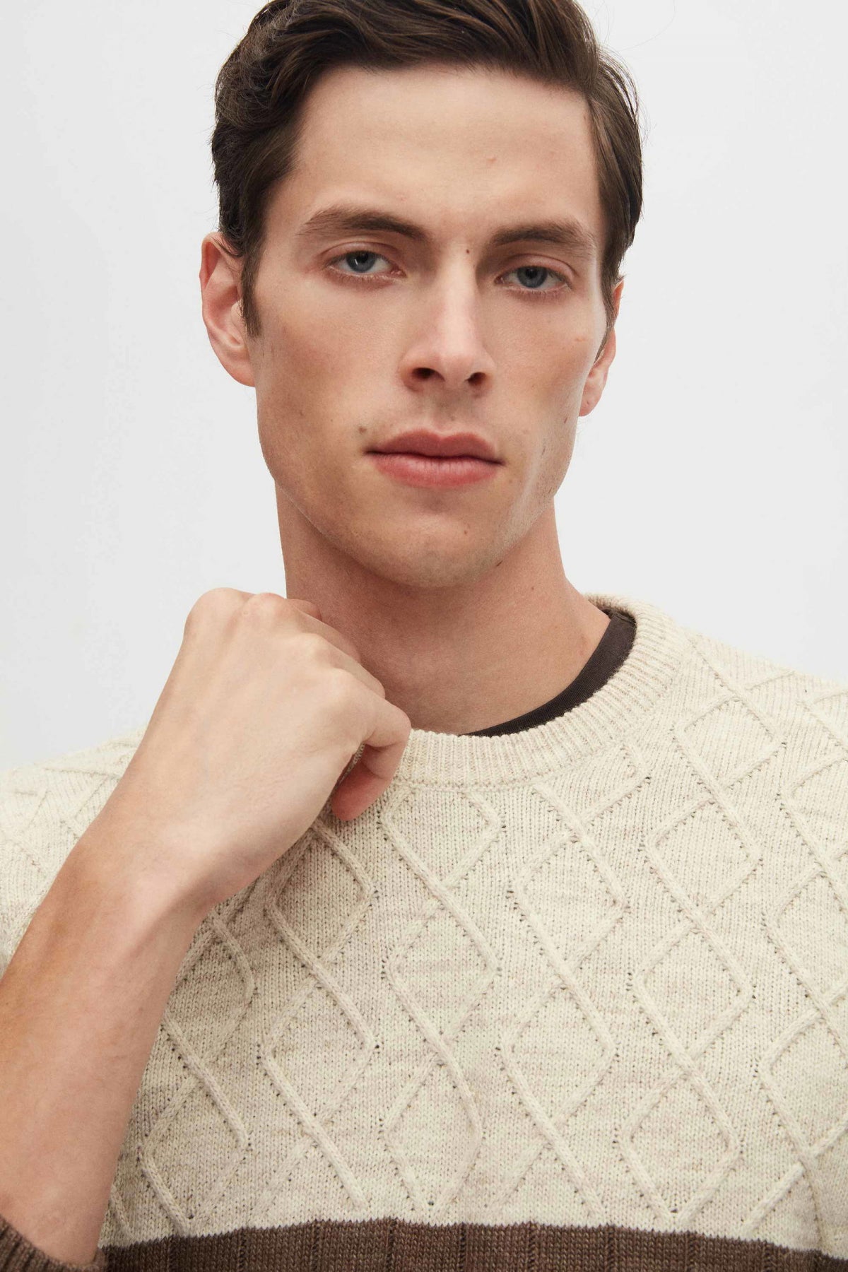 Ds Damat Regular Fit Diamond Anti-Pilling Crew Neck Knit Sweater  - Brown