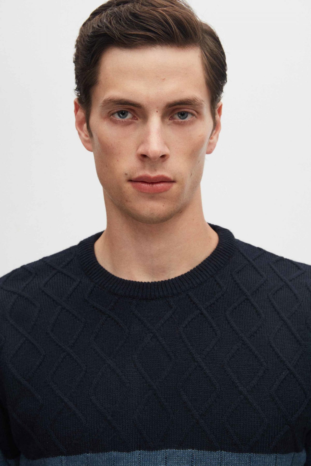 Ds Damat Regular Fit Diamond Anti-Pilling Crew Neck Knit Sweater  - Navy Blue