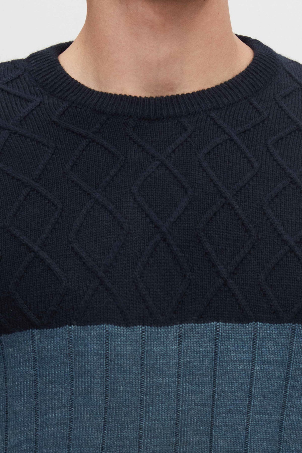 Ds Damat Regular Fit Diamond Anti-Pilling Crew Neck Knit Sweater  - Navy Blue