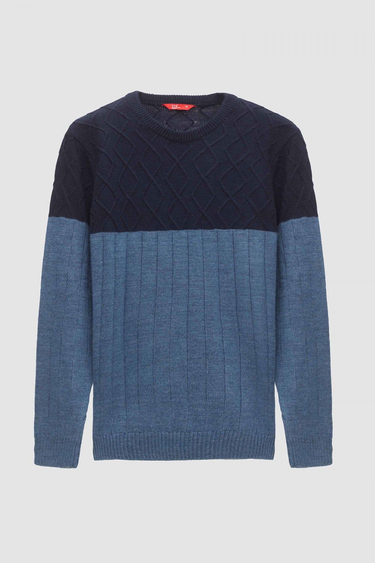 Ds Damat Regular Fit Diamond Anti-Pilling Crew Neck Knit Sweater  - Navy Blue