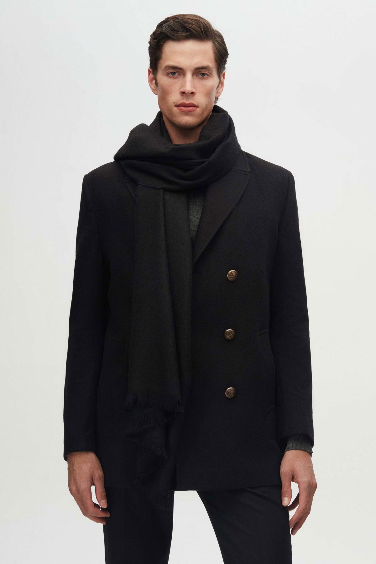 Ds Damat Regular Fit Double-Breasted Sailor Button Detail Wool Coat  - Black