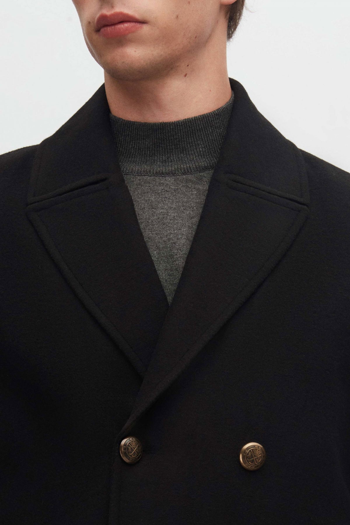 Ds Damat Regular Fit Double-Breasted Sailor Button Detail Wool Coat  - Black