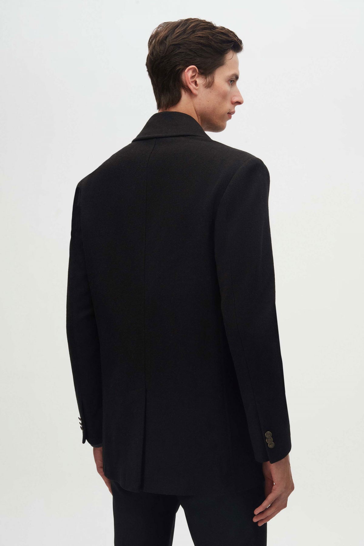 Ds Damat Regular Fit Double-Breasted Sailor Button Detail Wool Coat  - Black