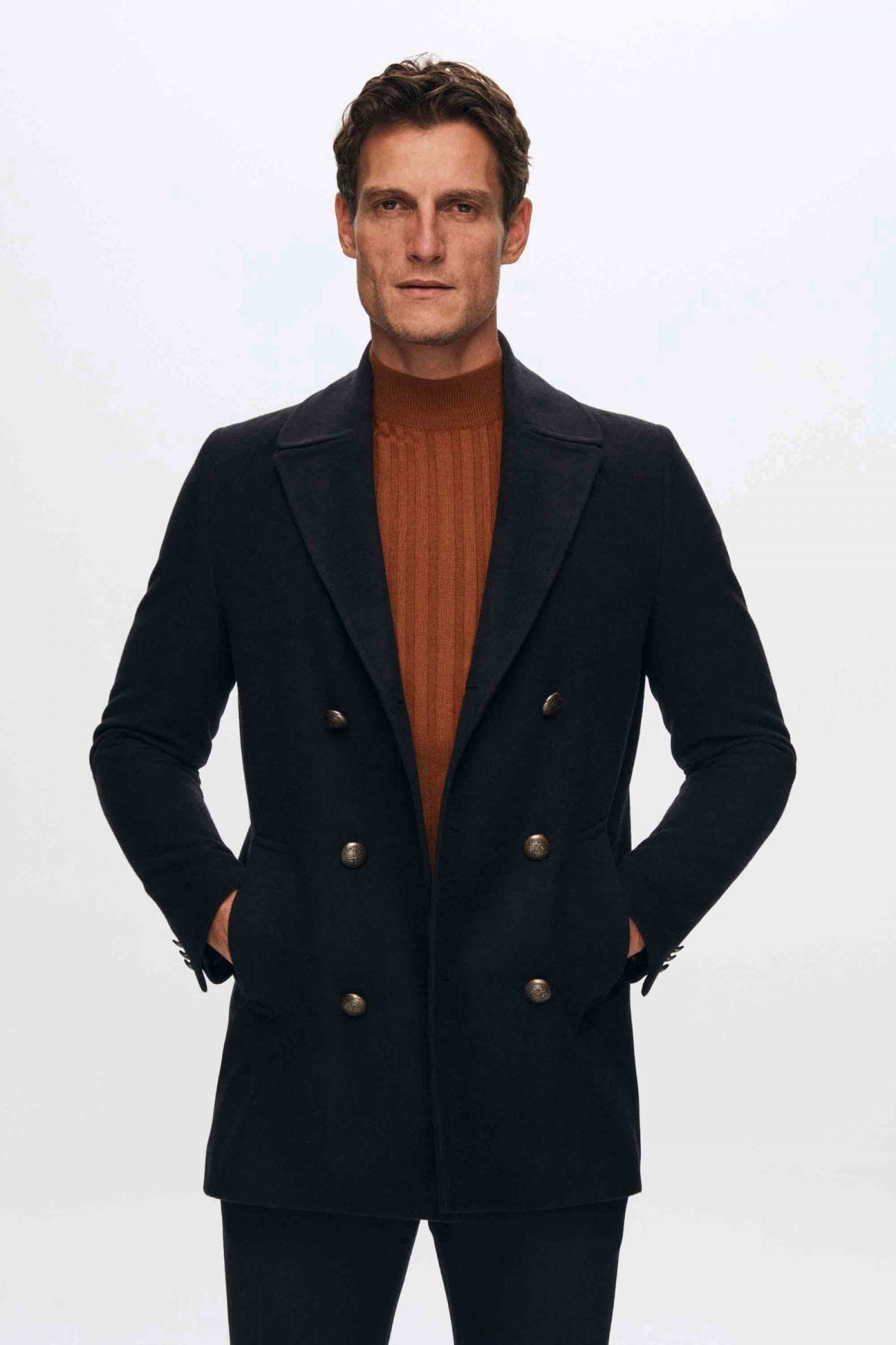 Ds Damat Regular Fit Double-Breasted Sailor Button Detail Wool Coat  - Navy Blue
