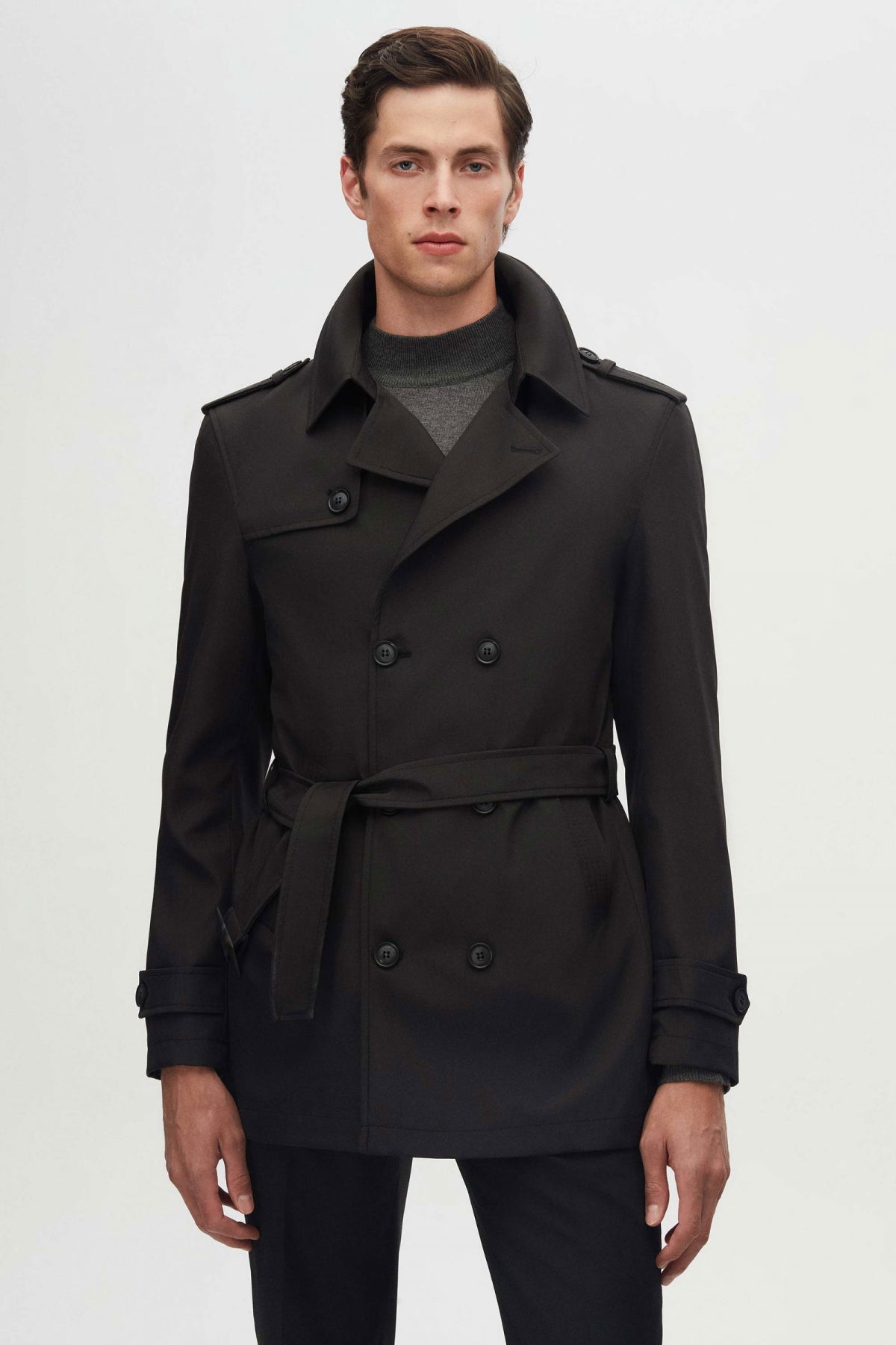 Ds Damat Regular Fit Epaulette Belted Trench Coat  - Black