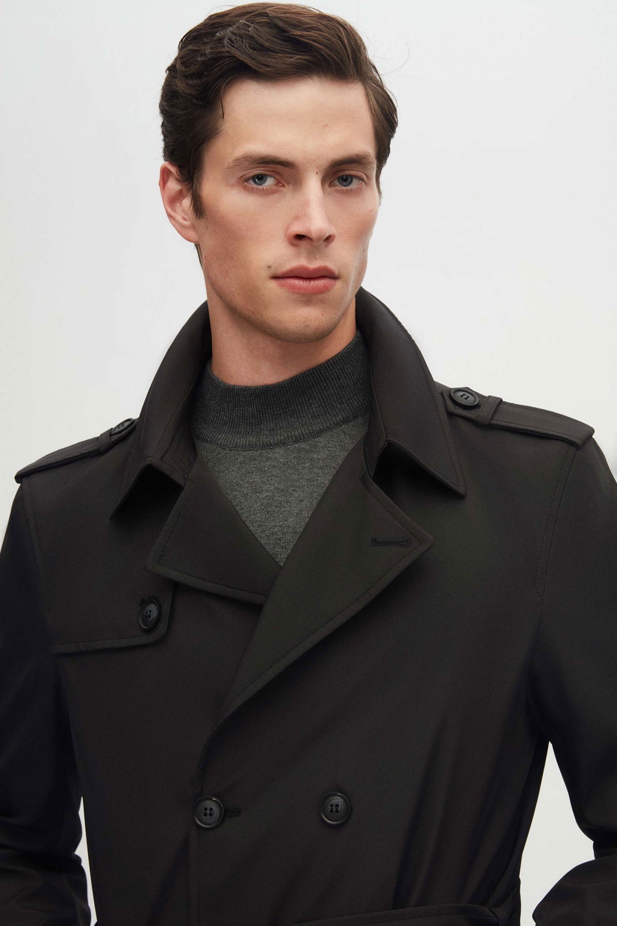 Ds Damat Regular Fit Epaulette Belted Trench Coat  - Black
