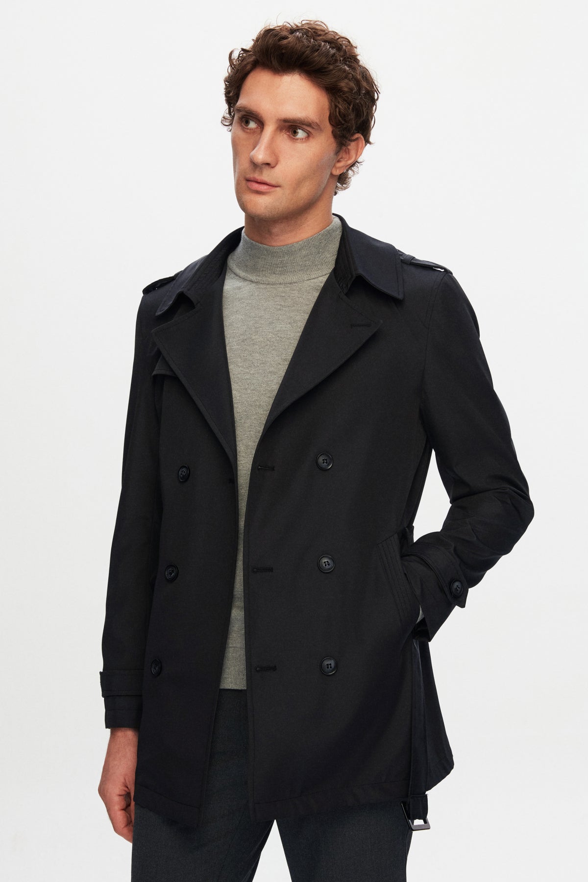 Ds Damat Regular Fit Epaulette Belted Trench Coat  - Black