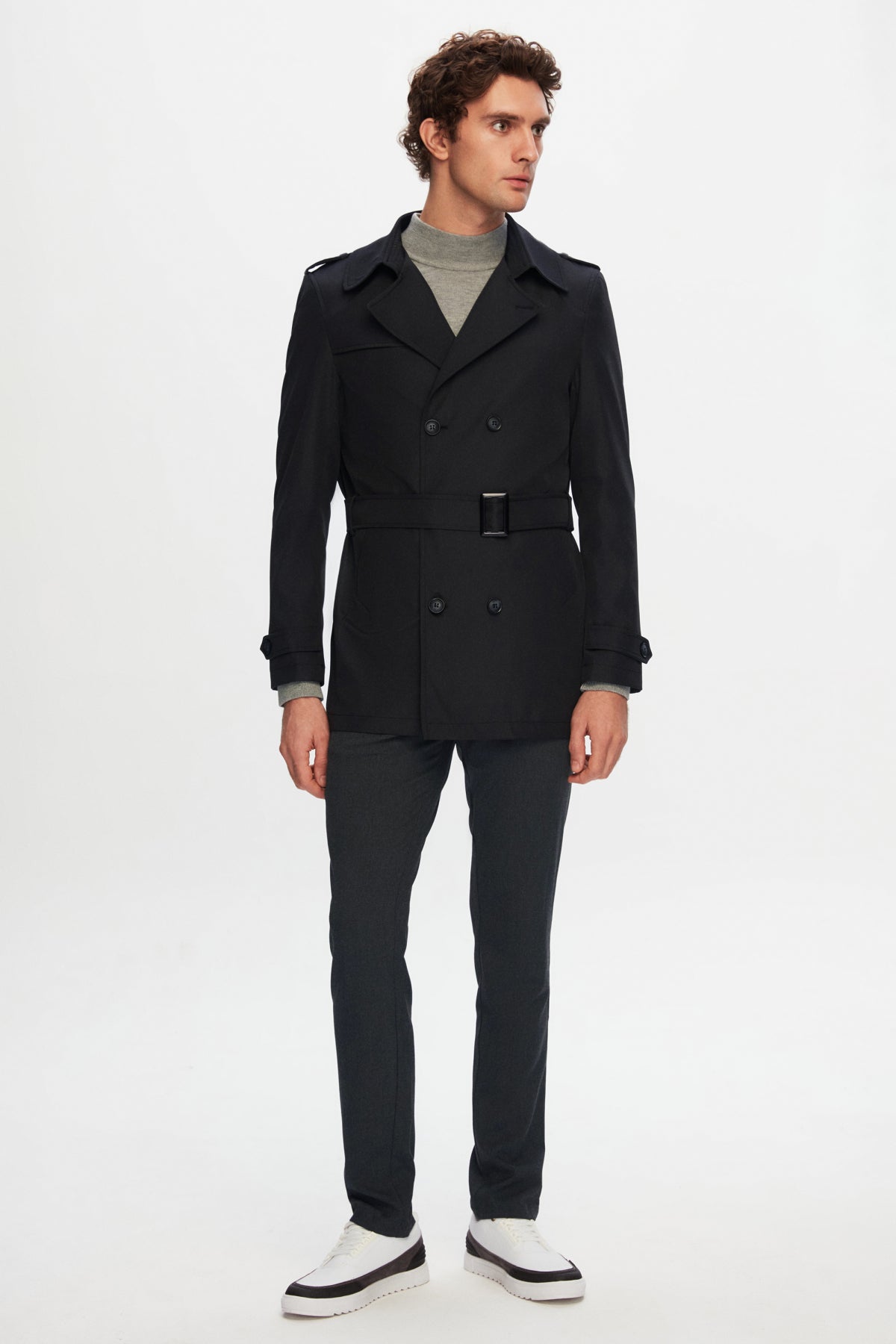 Ds Damat Regular Fit Epaulette Belted Trench Coat  - Black