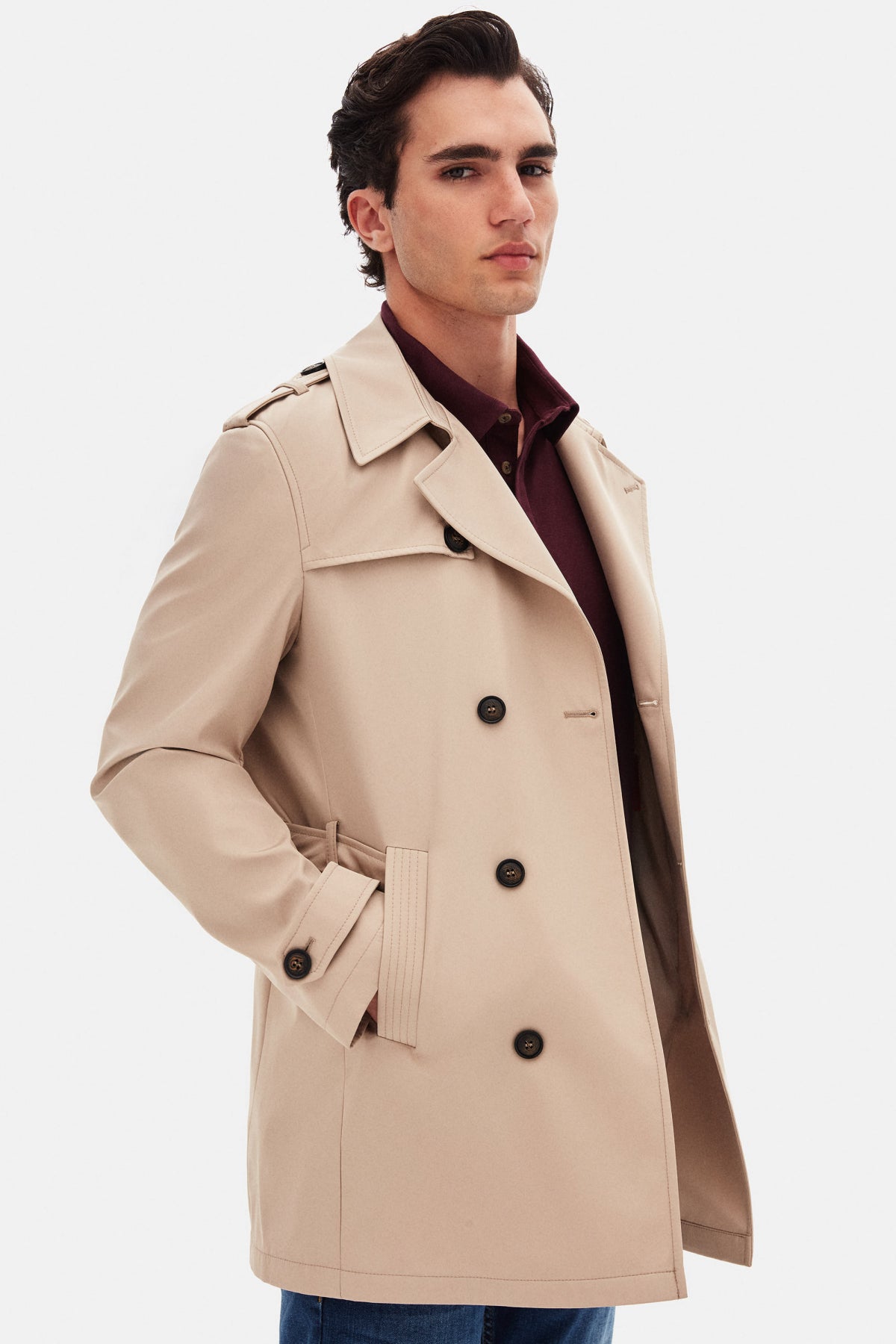 Ds Damat Regular Fit Epaulette Belted Trench Coat  - Dark Beige