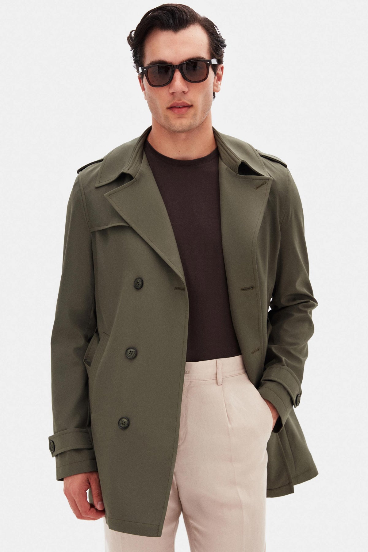 Ds Damat Regular Fit Epaulette Belted Trench Coat  - Dark Khaki