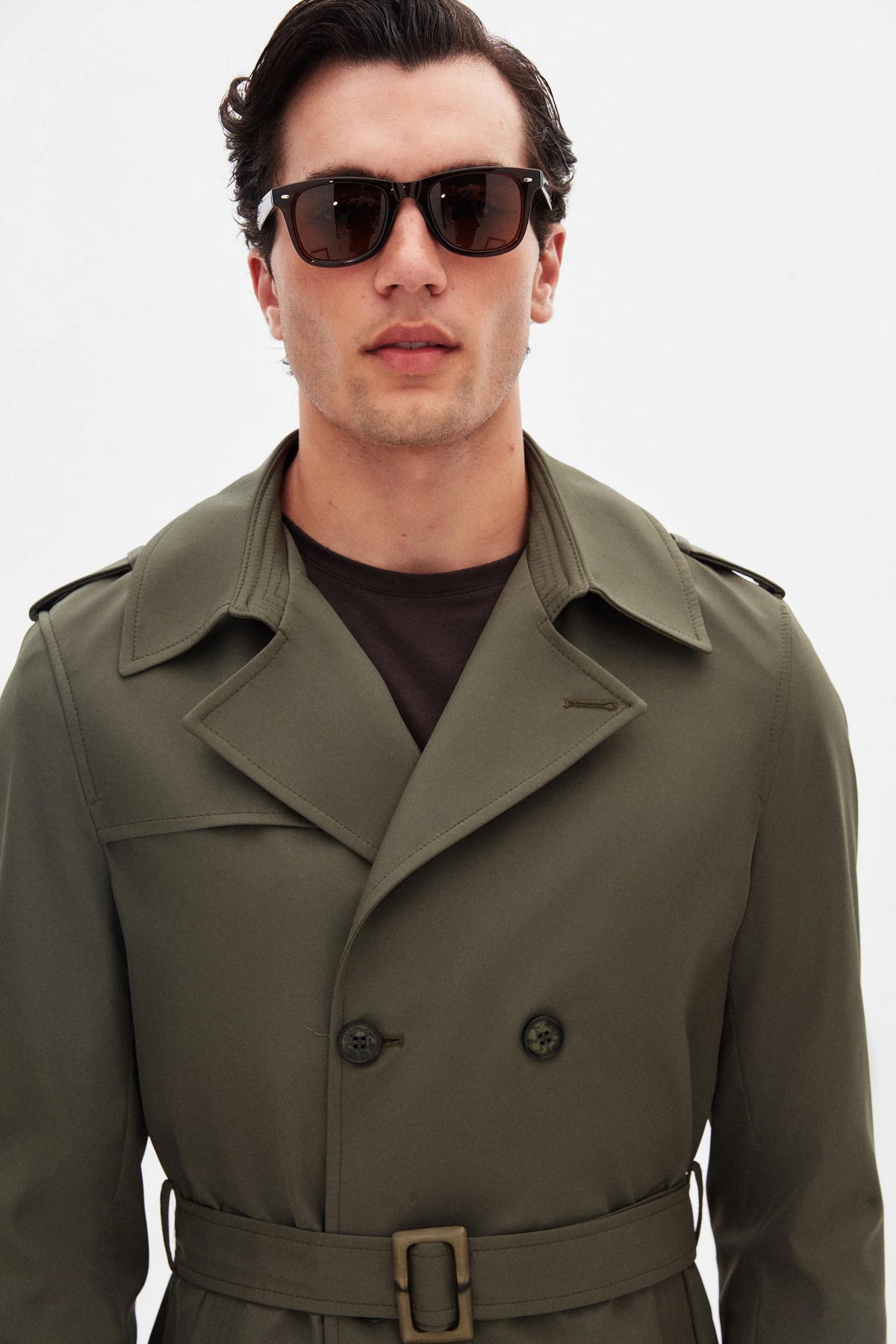Ds Damat Regular Fit Epaulette Belted Trench Coat  - Dark Khaki