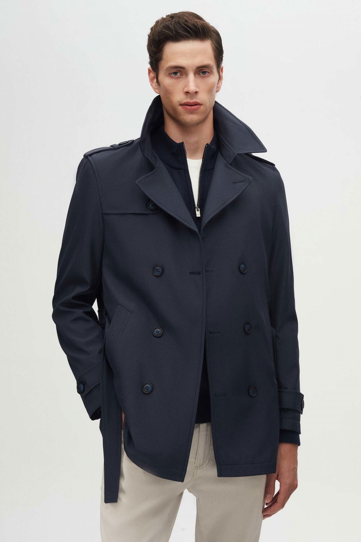 Ds Damat Regular Fit Epaulette Belted Trench Coat  - Navy Blue