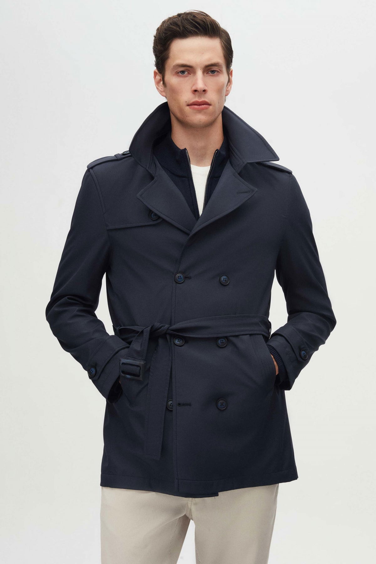 Ds Damat Regular Fit Epaulette Belted Trench Coat  - Navy Blue