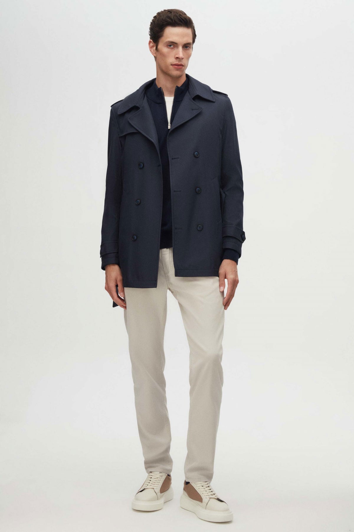 Ds Damat Regular Fit Epaulette Belted Trench Coat  - Navy Blue
