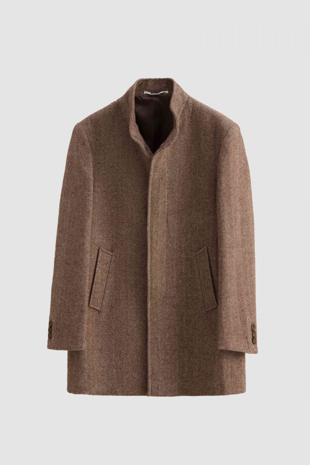 Ds Damat Regular Fit Herringbone Stand Collar Coat  - Brown