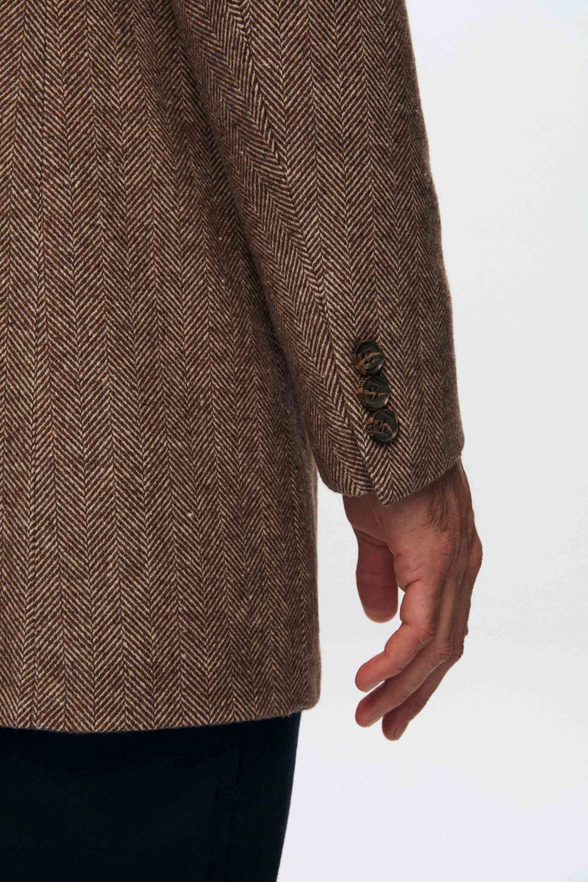 Ds Damat Regular Fit Herringbone Stand Collar Coat  - Brown