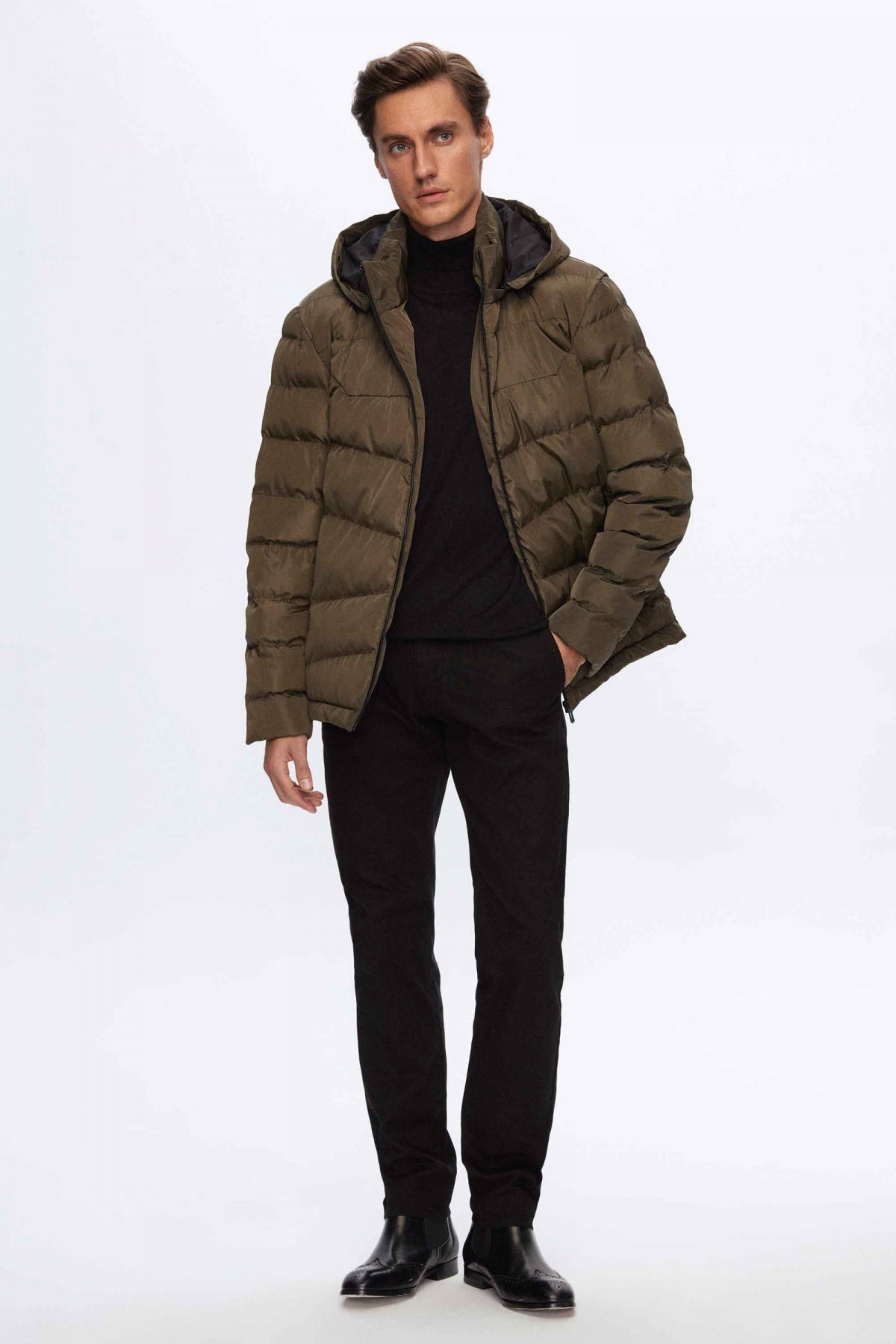 Ds Damat Regular Fit Hooded Puffer Jacket  - Khaki