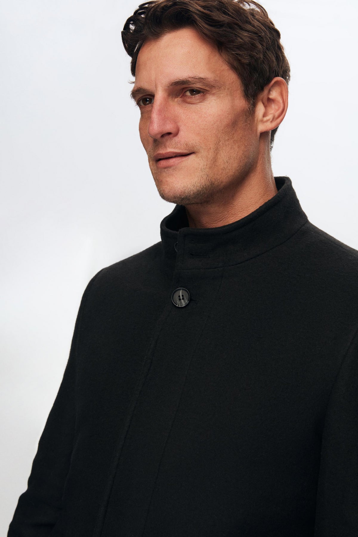 Ds Damat Regular Fit Mandarin Collar Wool Coat  - Black