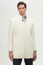 Ds Damat Regular Fit Mandarin Collar Wool Coat  - Ecru