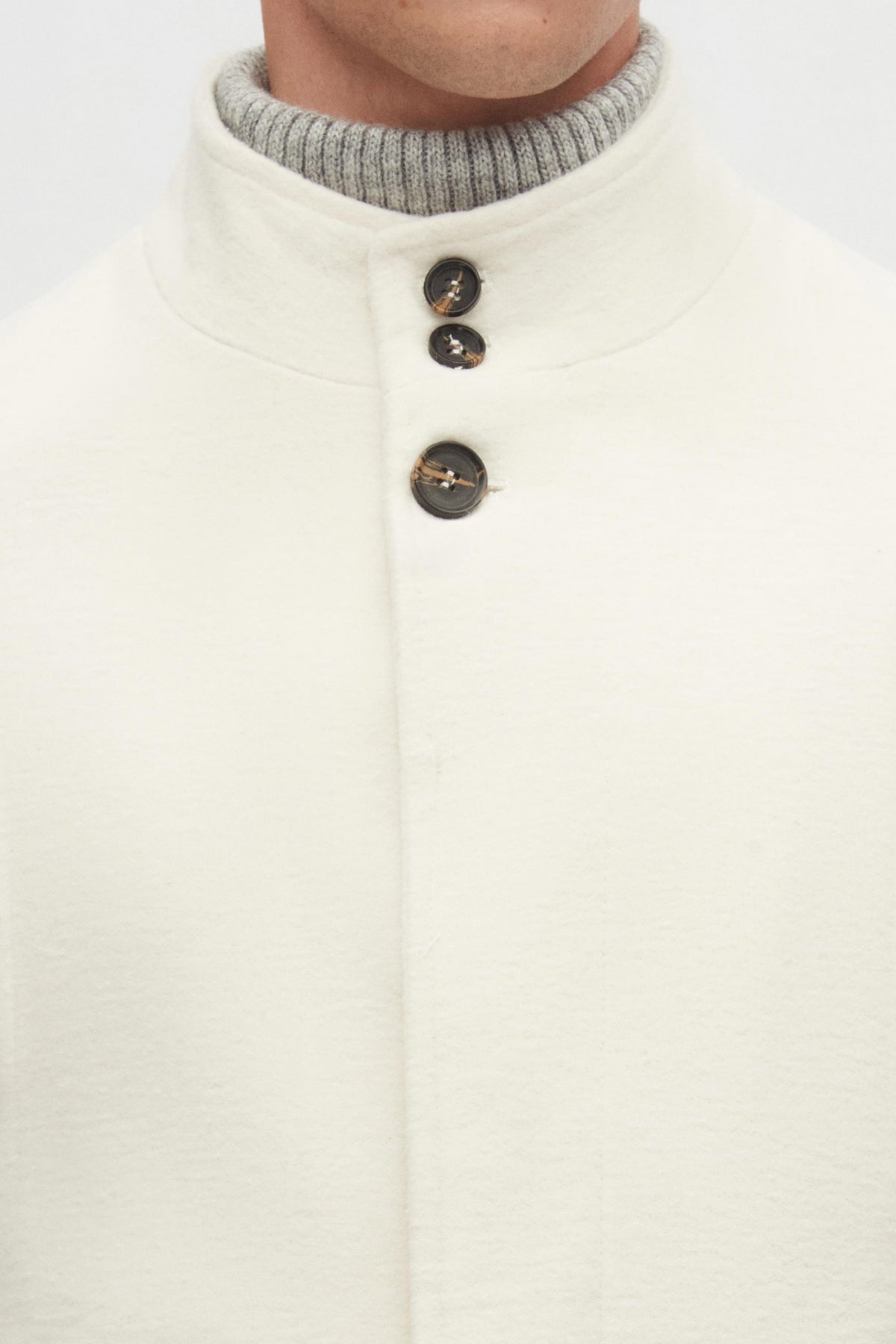 Ds Damat Regular Fit Mandarin Collar Wool Coat  - Ecru