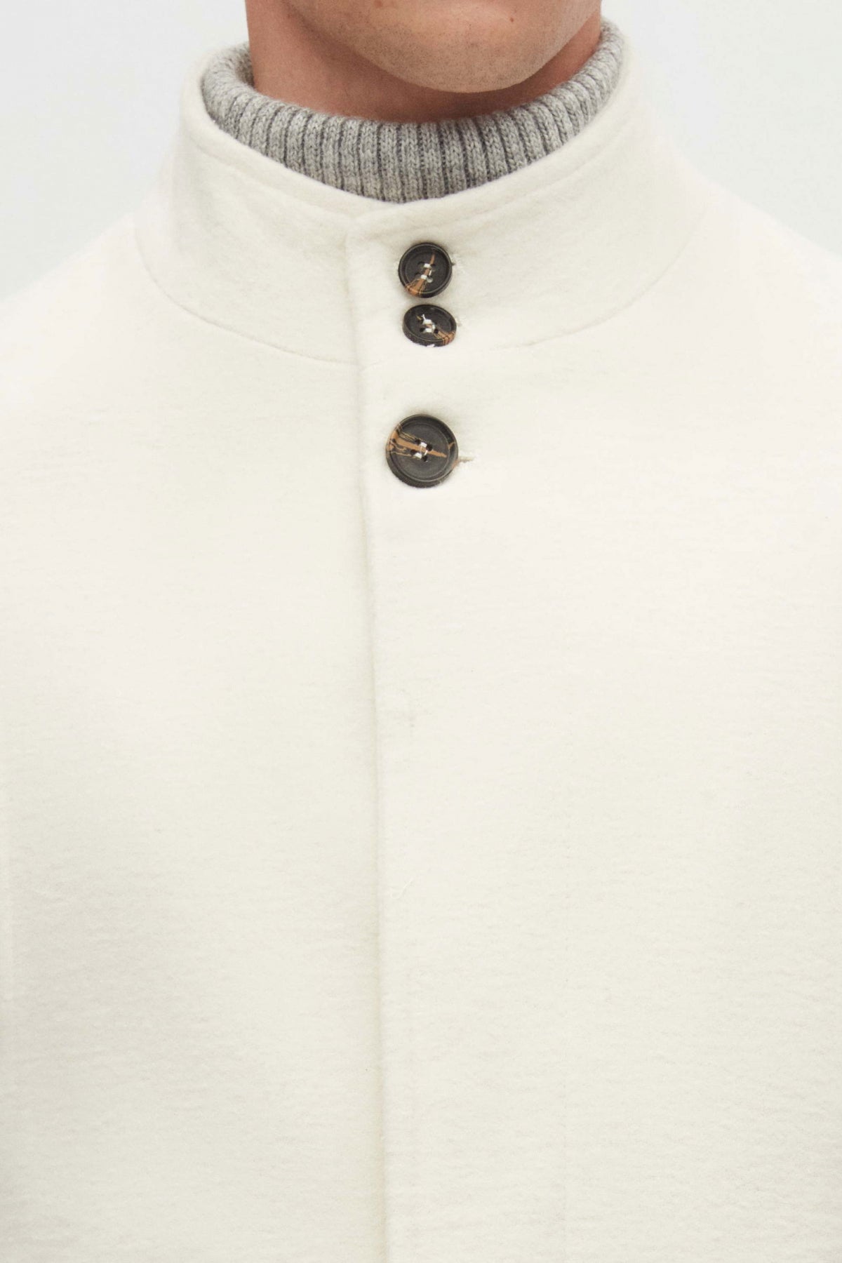 Ds Damat Regular Fit Mandarin Collar Wool Coat  - Ecru
