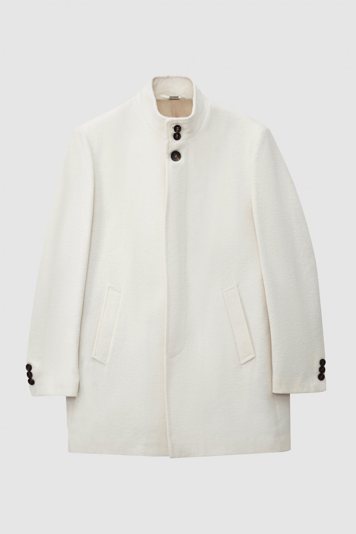 Ds Damat Regular Fit Mandarin Collar Wool Coat  - Ecru