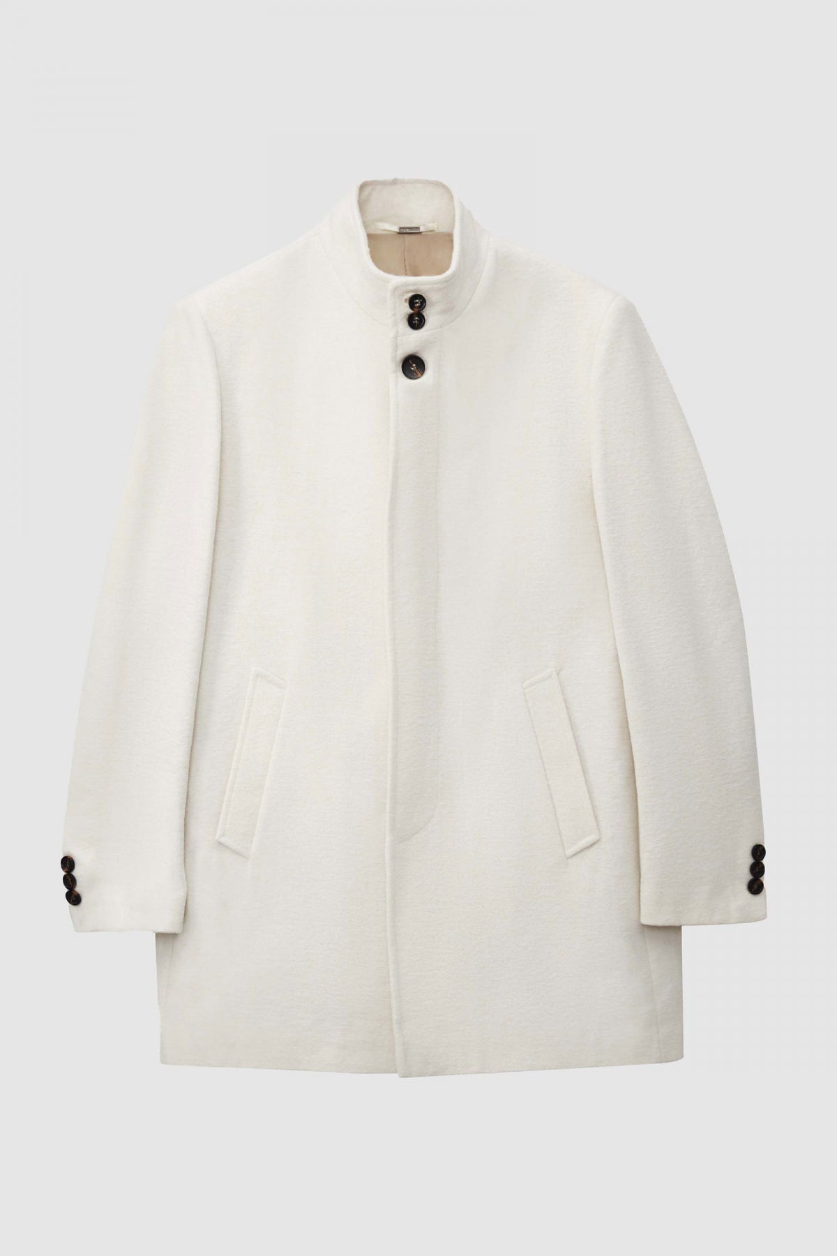 Ds Damat Regular Fit Mandarin Collar Wool Coat  - Ecru