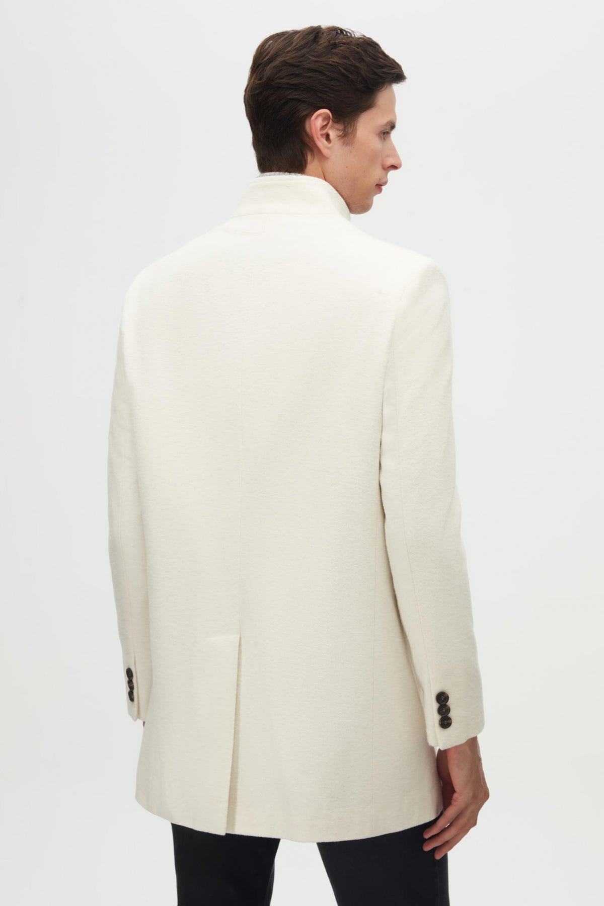 Ds Damat Regular Fit Mandarin Collar Wool Coat  - Ecru