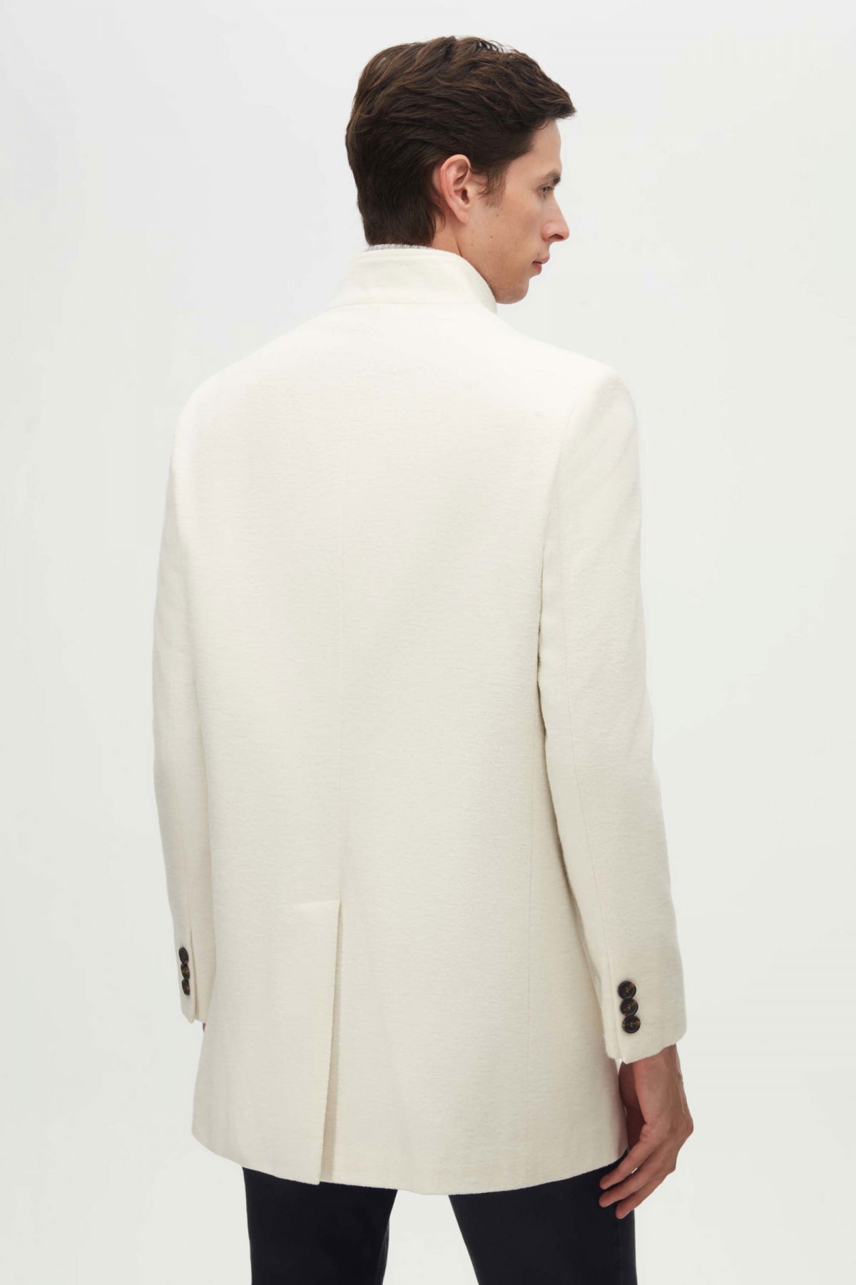 Ds Damat Regular Fit Mandarin Collar Wool Coat  - Ecru
