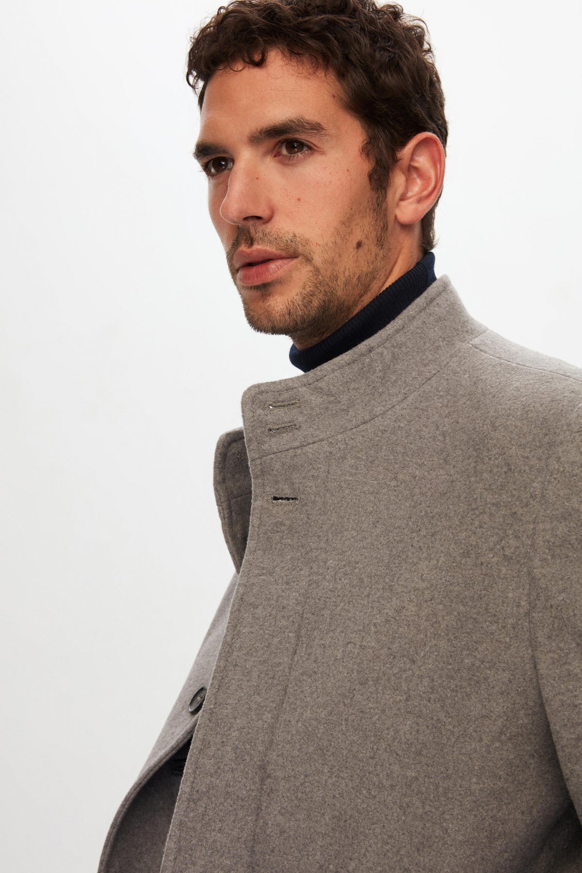 Ds Damat Regular Fit Mandarin Collar Wool Coat  - Gray