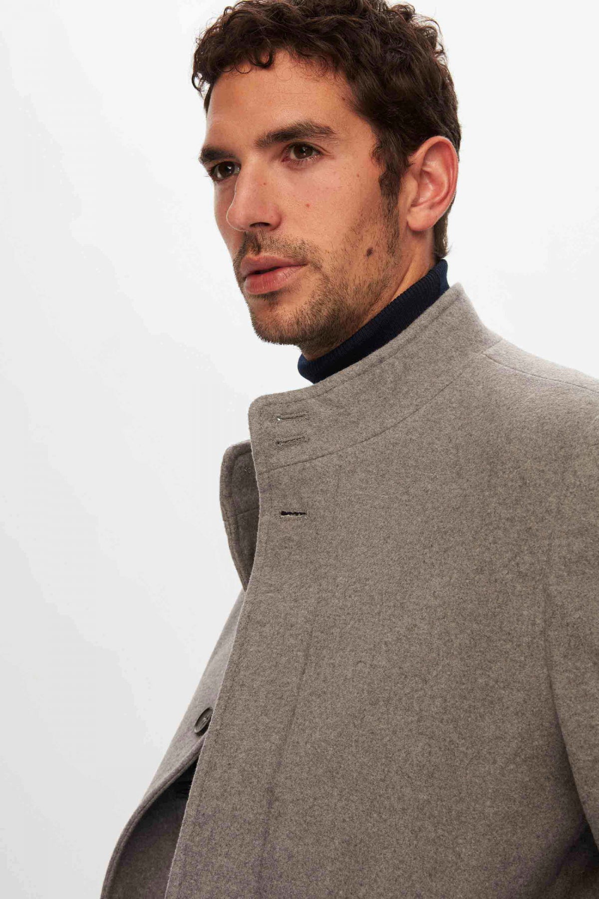 Ds Damat Regular Fit Mandarin Collar Wool Coat  - Gray