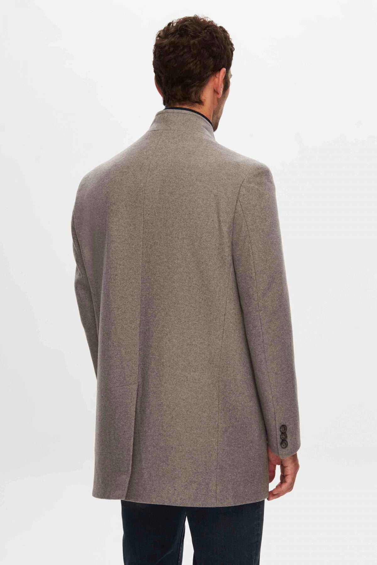 Ds Damat Regular Fit Mandarin Collar Wool Coat  - Gray