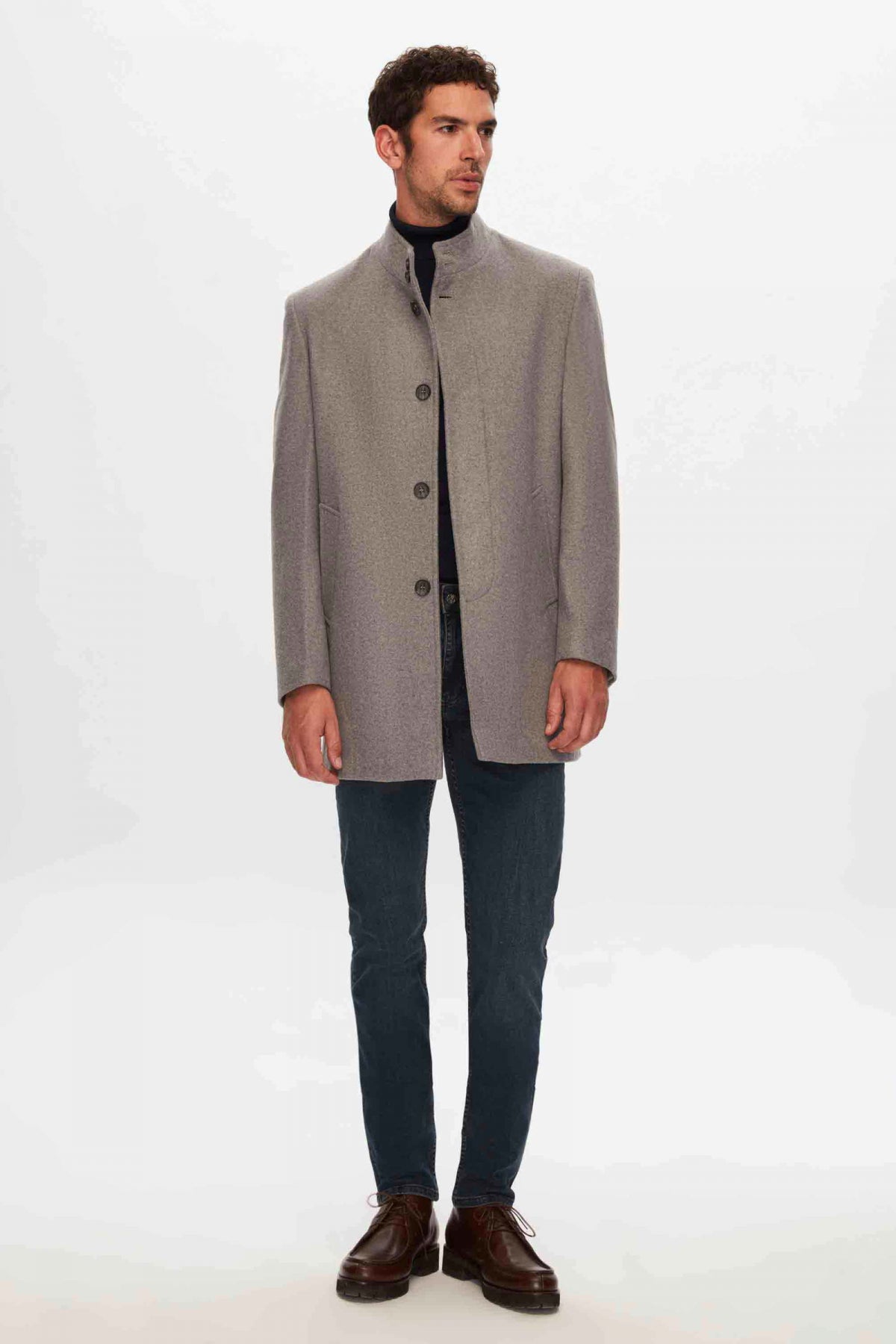 Ds Damat Regular Fit Mandarin Collar Wool Coat  - Gray