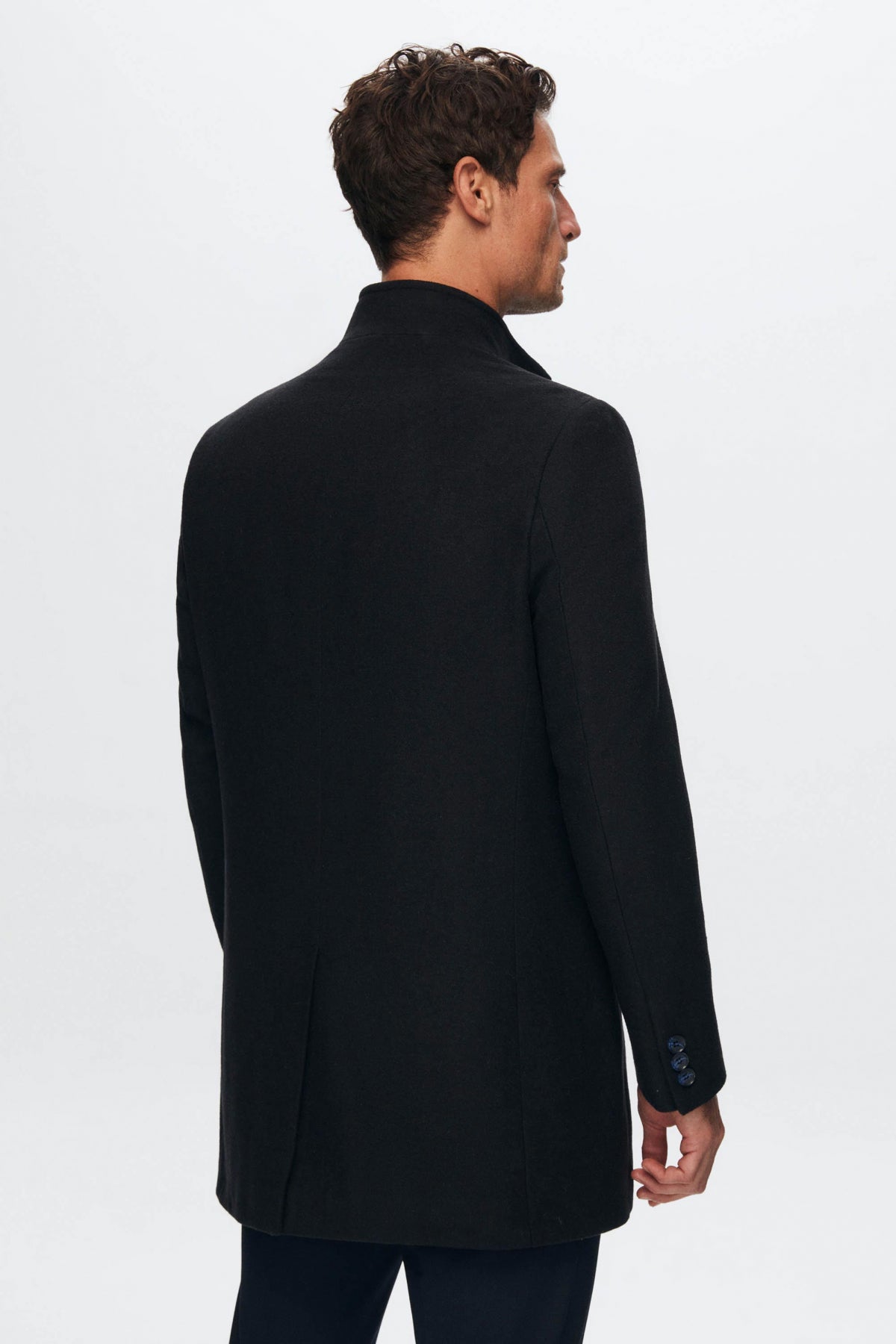 Ds Damat Regular Fit Mandarin Collar Wool Coat  - Navy Blue