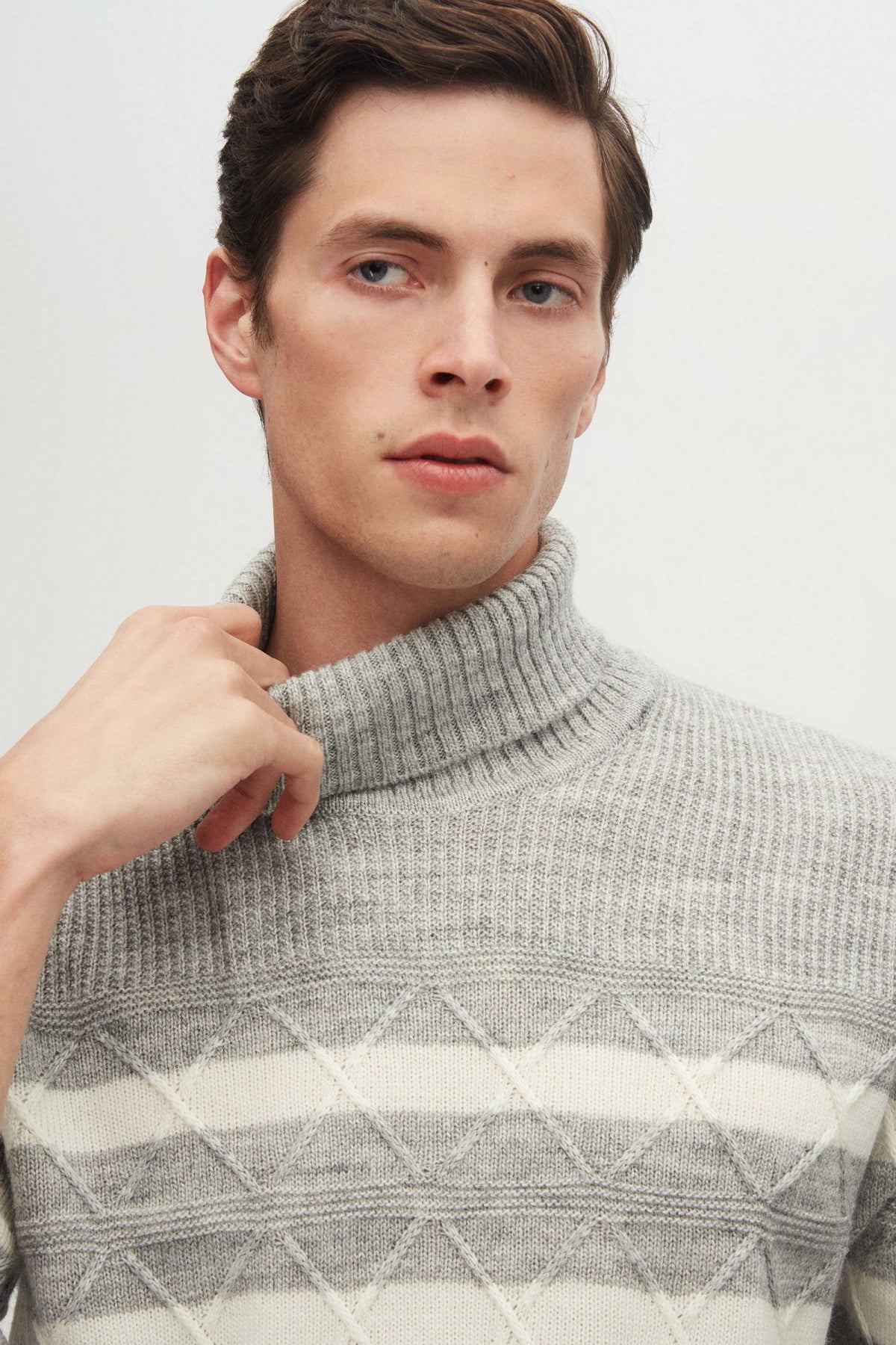 Ds Damat Regular Fit Melange Striped Anti-Pilling Full Turtleneck Knit Sweater  - Gray Melange
