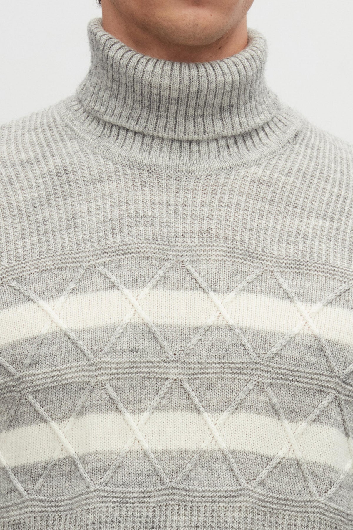 Ds Damat Regular Fit Melange Striped Anti-Pilling Full Turtleneck Knit Sweater  - Gray Melange